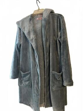 Juicy Couture Plush Hooded Robe in Soft Blue (does not include belt)